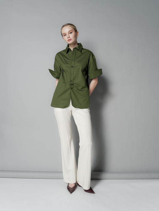 Megan Two-Tone Buttons Polo Top