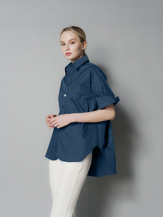 Megan Two-Tone Buttons Polo Top