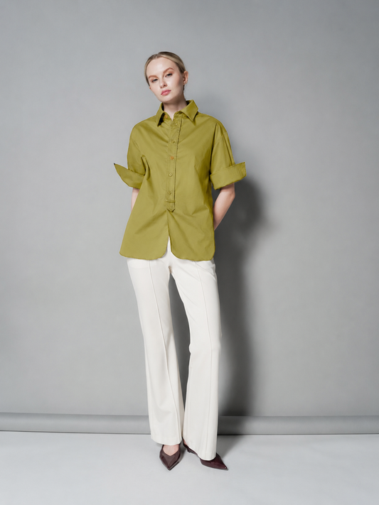 Megan Two-Tone Buttons Polo Top