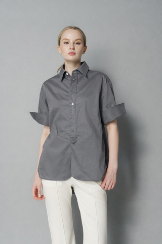 Megan Two-Tone Buttons Polo Top