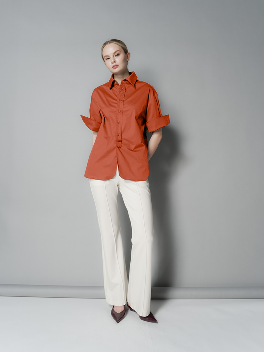 Megan Two-Tone Buttons Polo Top