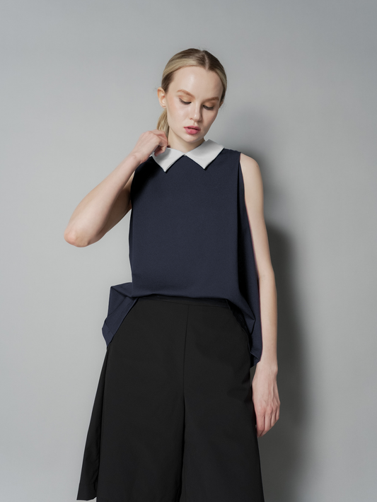 Mina Two-Tone Collar Sleeveless Top