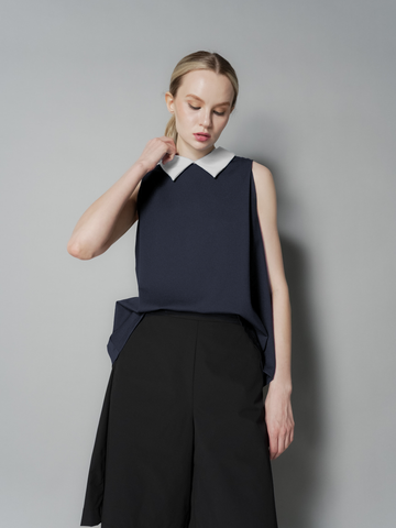 Mina Two-Tone Collar Sleeveless Top