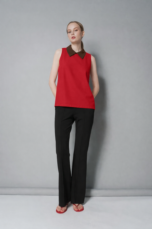 Mina Two-Tone Collar Sleeveless Top