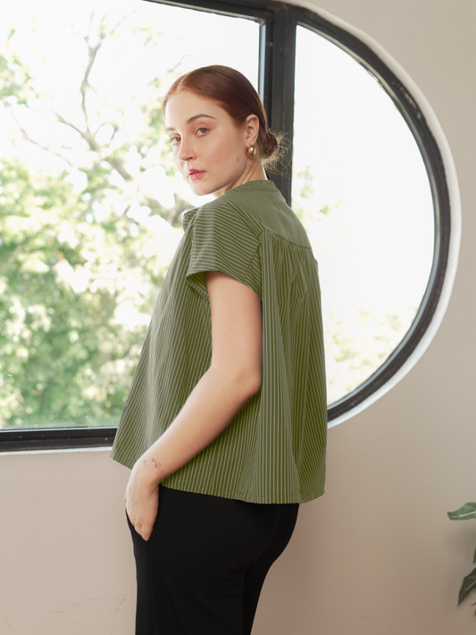 Nida Striped Shirred Polo