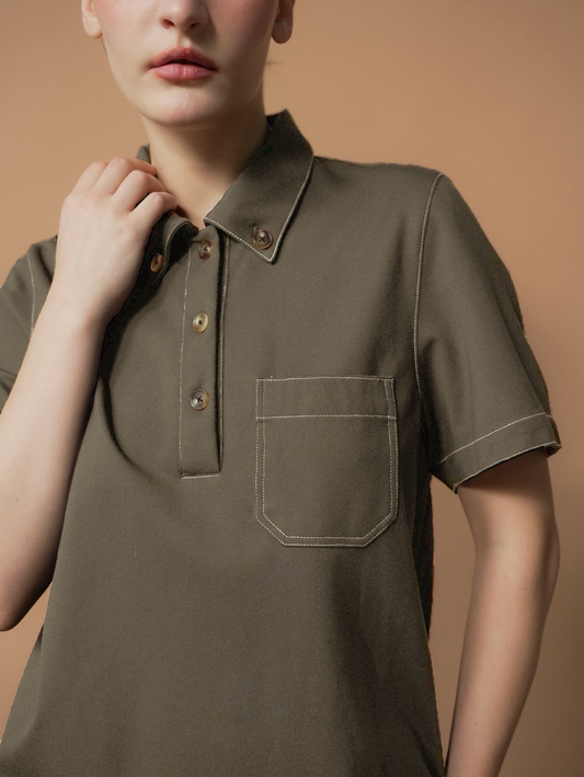 Yoya Contrast Thread Polo Top