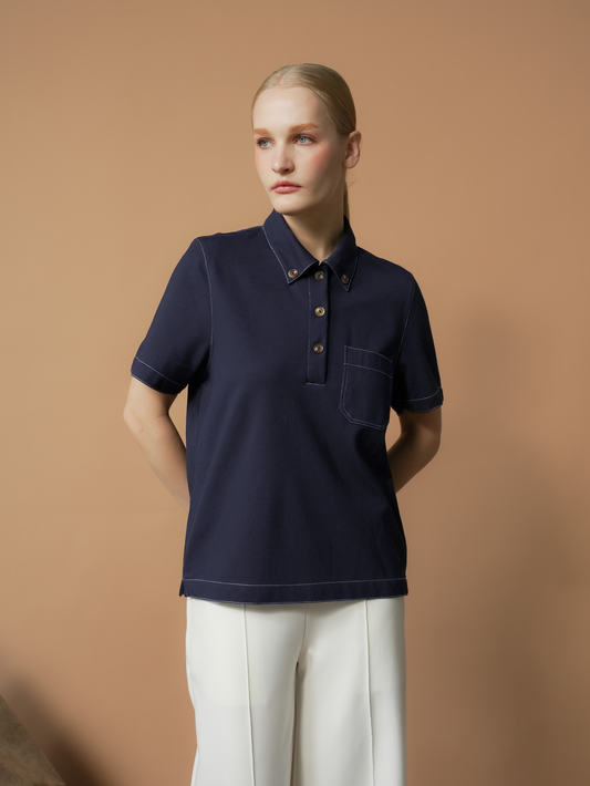 Yoya Contrast Thread Polo Top